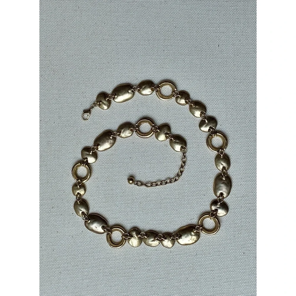 Chunky Gold Tone Pebble Necklace Organic Link Statement Collar Modernist